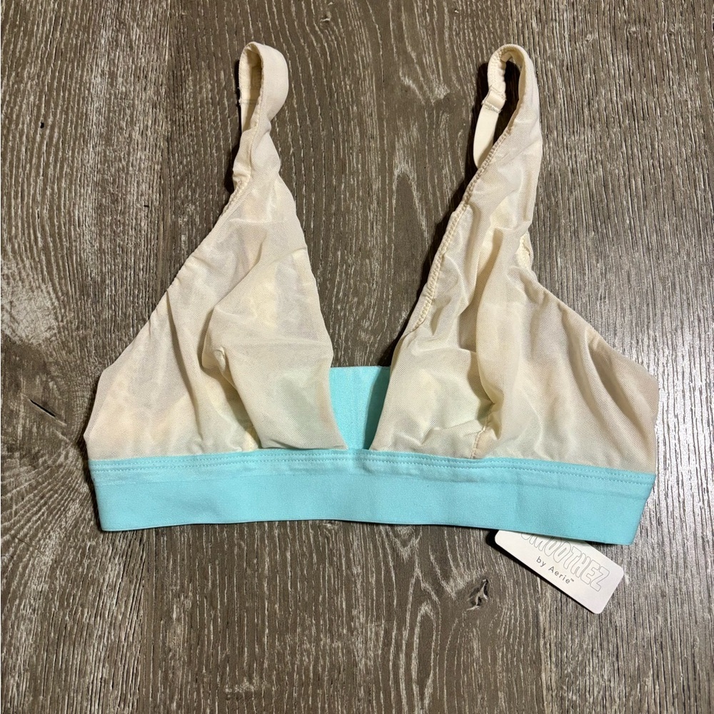 Aerie Cream and Light Blue Bralette SMOOTHEZ